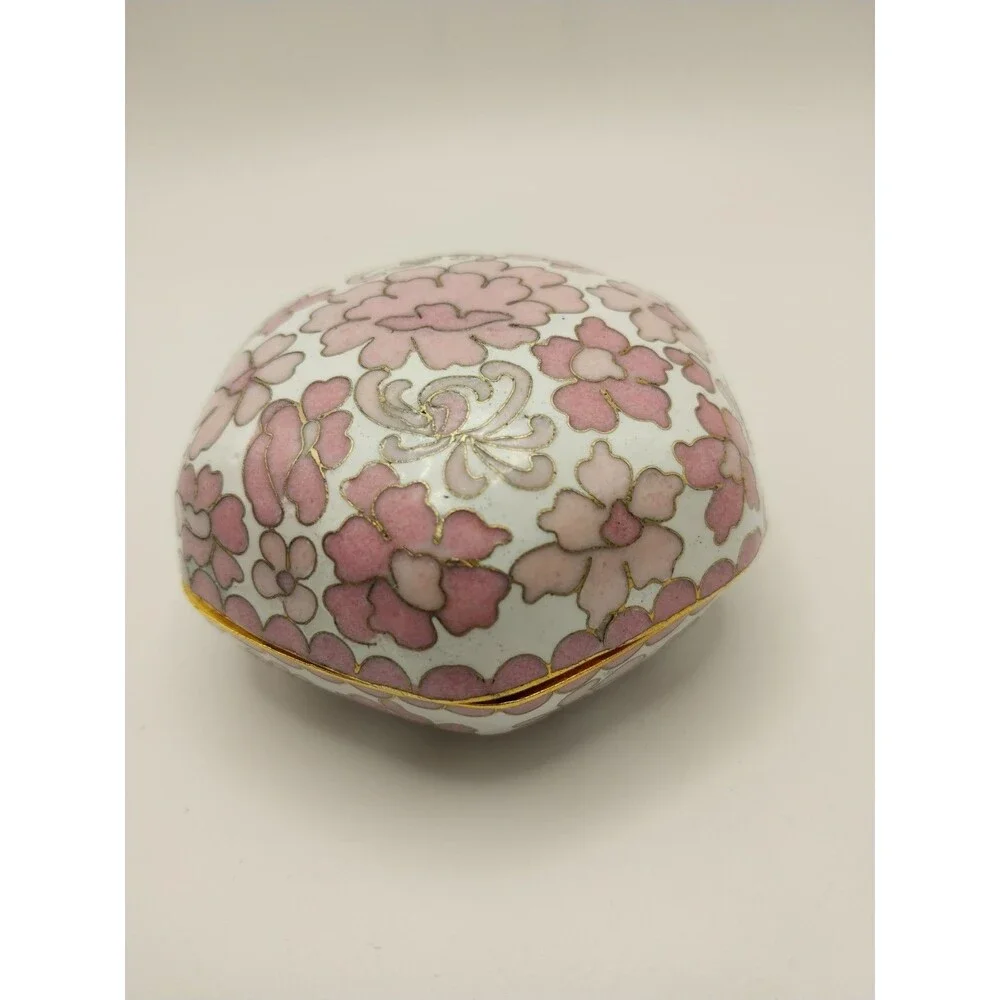 Gorgeous Vintage Cloisonné Trinket Box - Rare Pink and Light Pink Flowers New